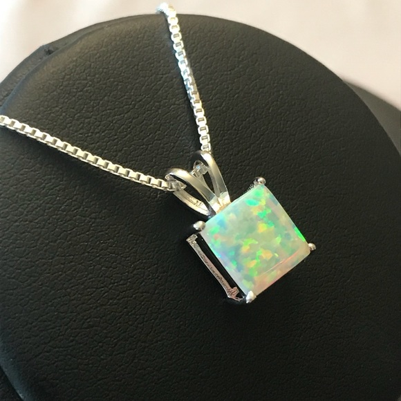Sterling Silver White Opal Pendant Necklace - Picture 3 of 8
